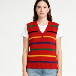 Striped V-Neck Indie Y2K Sweater Vest Med Boxy Stretchy 90's Kids core Soft Girl
